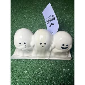 Ghosts Trio Butter Dish White Ceramic Cute & Creepy Halloween Dishwasher Safe
